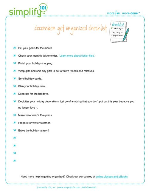 December Get Organized Checklist from simplify101.com