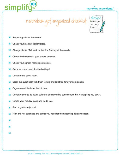november get organized checklist