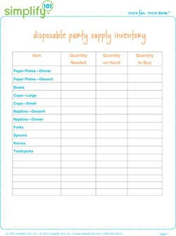 party supply inventory list