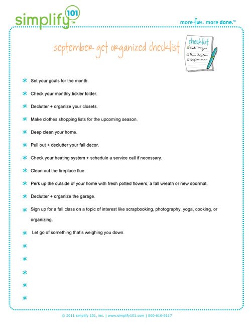 september get organized checklist