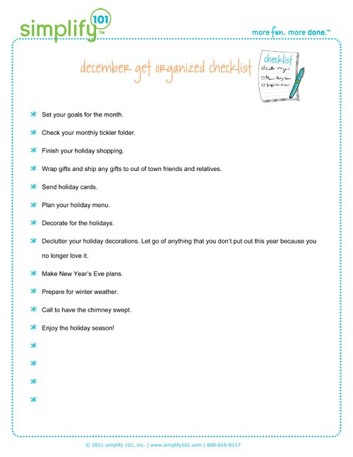 December Get Organized Checklist