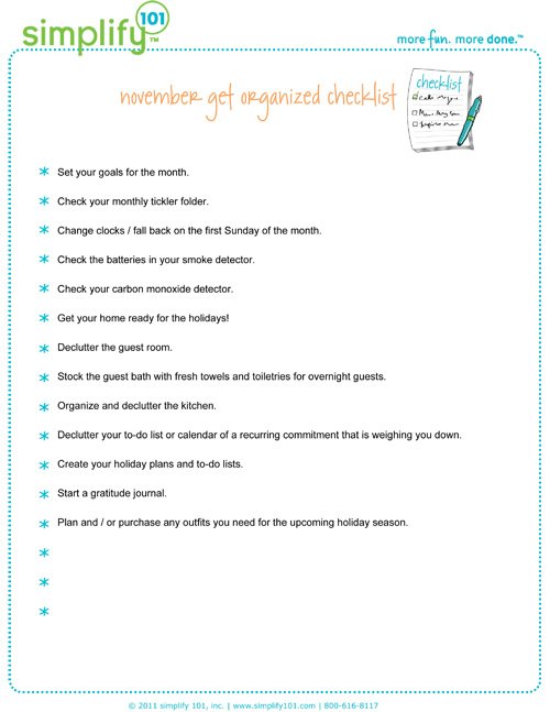 November Get Organized Checklist