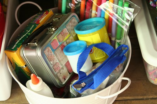 Bucket of craft supplies