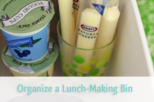 Store lunch essentials in a bin inside the fridge to simplify the lunch-making process