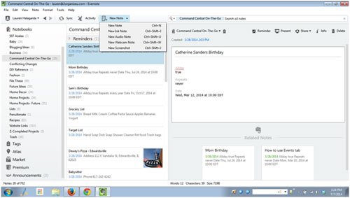 Example of Evernote in Windows 7